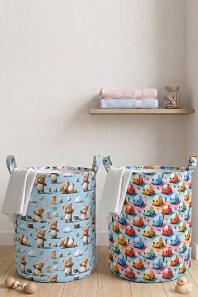 Paris Home Coș de jucării pentru copii Teddy Bear and Car cu model – Organiza...