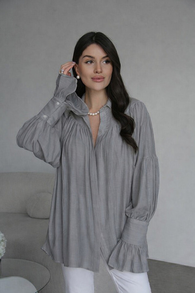 Julidress Vintage Büzgü Kol Detaylı Premium Gri Gömlek