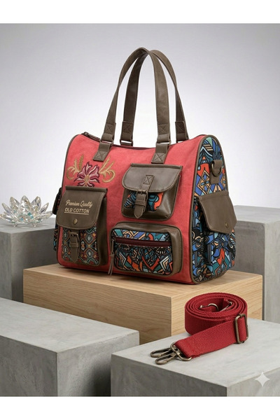 LTS bag Embroidered, Bohemian, Vintage, Canvas Fabric, Pocketed Shoulder Bag