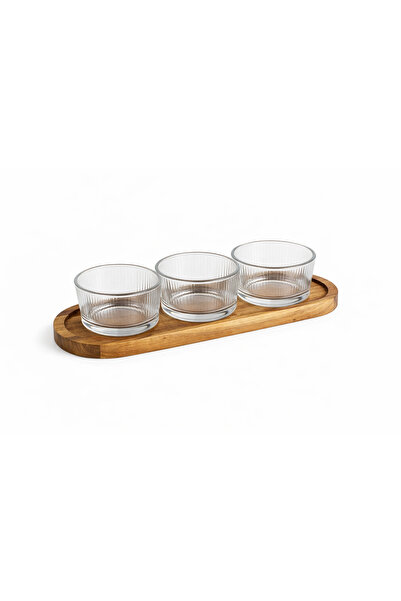 OEM Appetizer serving set - wooden stand with 3 glass bowls for sauces, dips,...