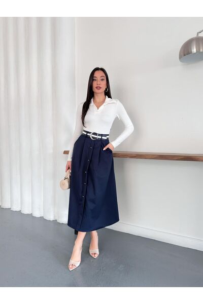 IŞILDA FASHION Fusta cu curea nasturi decorativi