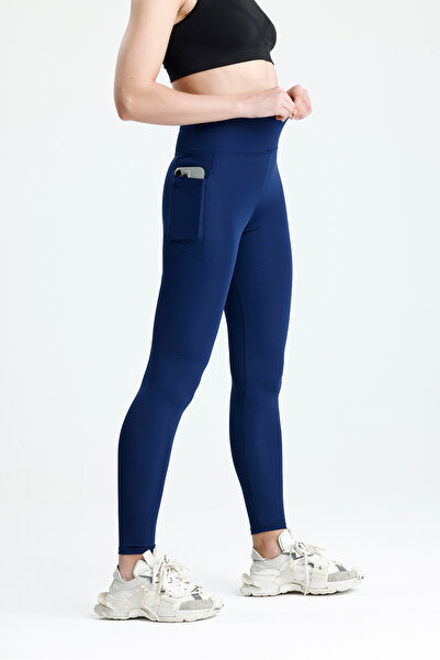 glanour Γυναικείο ψηλόμεσο εφέ σύσφιξης Με τσέπες μαύρο αθλητικό κολάν