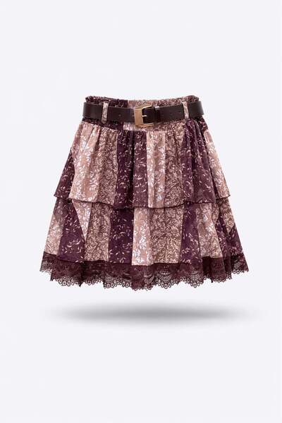 5in1Canpolat Brown Belt Pack Lace Pack Mini Skirt 261010