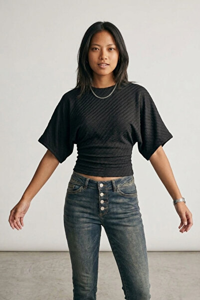 Şiir WONSA قصة ضيقة بلوزة نسائية بأكمام واسعة وتصميم جاكار طبيعي مزيج فيسكوز ...