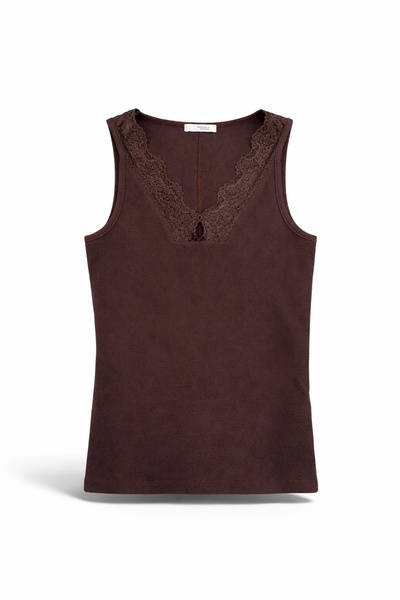 5in1Canpolat قميص رياضي بني دانتيل مفصل قماش مجدّل رقم 26288