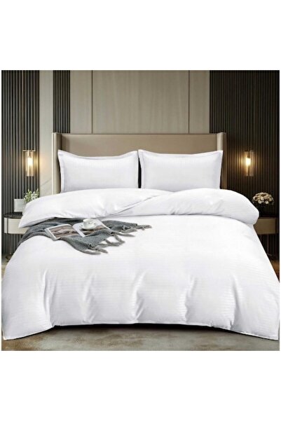 OEM Double Bed Linen Set, Elastic Sheet, Damask, Uni, 4 pieces, 180x200cm, White
