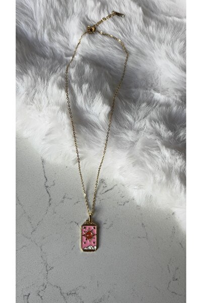 STELLE Pink and White Enameled Sun Tarot Necklace