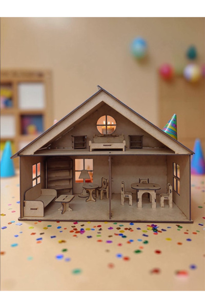 My Kids Room Wooden Doll House – 2-Story Mdf Playhouse with Furniture, DIY Pa...