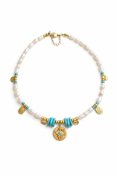 Venus Design Steel Pearl Coral Necklace