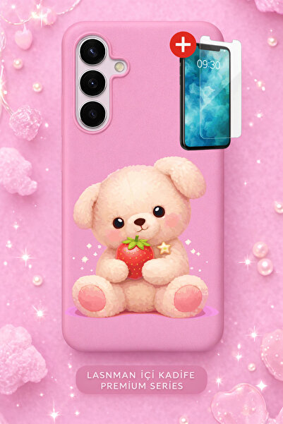 Rulet Aksesuar حافظة هاتف جالاكسي إس مخمل بلس مخمل ذات سطح داخلي وردي منقوش +...