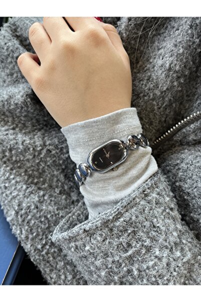 Quest Baignoire Çelik Kasa Siyah Kadran Gümüş Metal Kordon Kadın Kol Saati