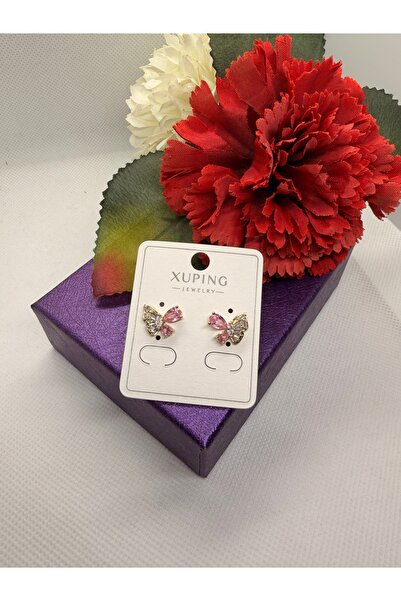 XUPING JEWELRY KUYUMCU SERİ 14K RENGİ RENKLİ ZİRKON TAŞLI KELEBEK ÇELİK KÜPE