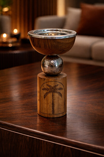 Generic (Unbranded) مبخرة خشبية فاخرة بتصميم كأس مودرن مع كرة معدنية ونقش نخل...