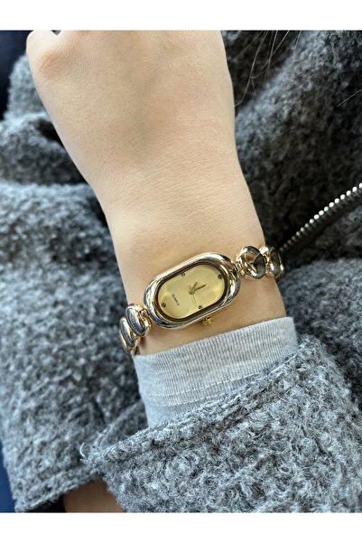 Quest Baignoire Steel Case Gold Dial Gold Metal Cord Women Wrist Watch