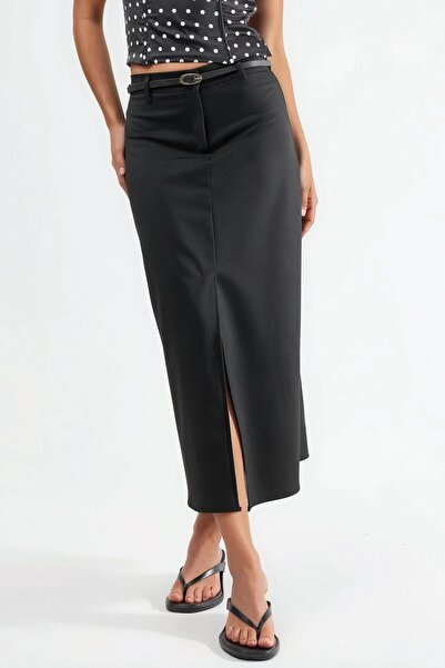 Hiccup Qu Style Belt Piece Slit Midi Skirt
