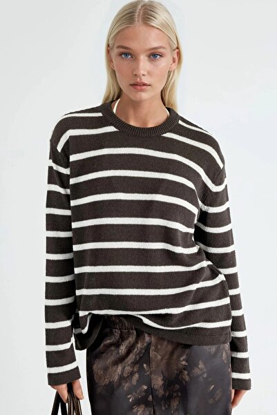 Hiccup Qu Style Striped Crew Neck Knitwear Sweater
