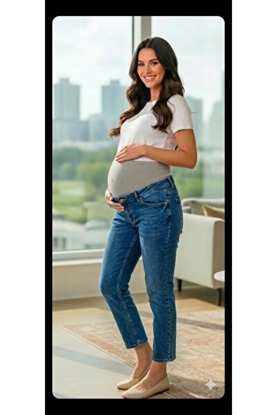FİDAN FASHİON Fdn Jean Maternity Pants Lycra Belly Supporting Flexible Band A...