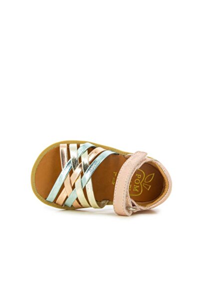 PETIT-ATELlER Girls Metallic Woven Multi-Strap Leather Sandal Velcro Closure ...