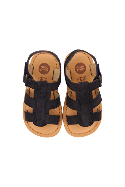 PETIT-ATELlER Kids Navy Suede T-Bar Fisherman Sandal Velcro Closure Flat Open...