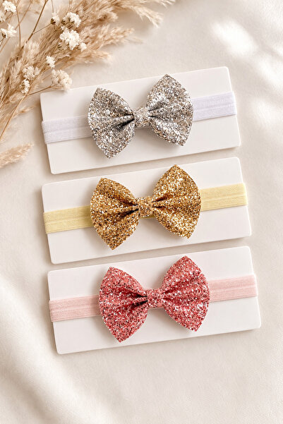 Cloudy 3-Piece Glitter Bow Baby/Child Bandana, Headband Set (3 Pcs)