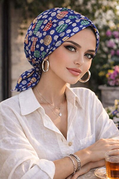 Aişe tesettür Denim Blue Point Pattern Buckled Bone