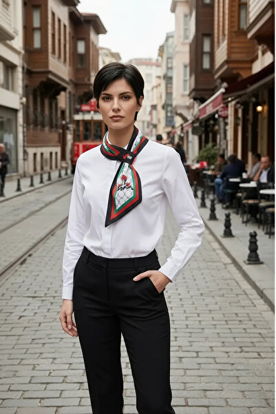 Walkenzo Filistin Temalı Özel Tasarım Kravat Formlu Kadın Fular