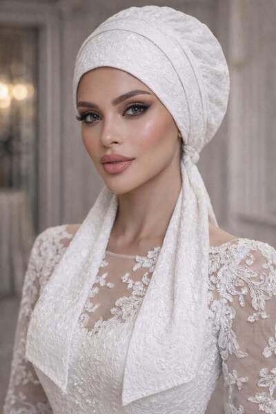 Aişe tesettür White Lace Scarf Bonnet