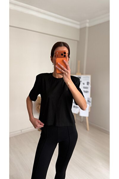 NURCAN KESKİN STORE Padded Black Basic T-Shirt