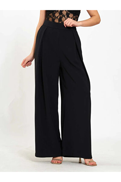 BIGNUANCE Black High-Waisted Wide-Leg Pants – Stylish Women's Pants with Pleats