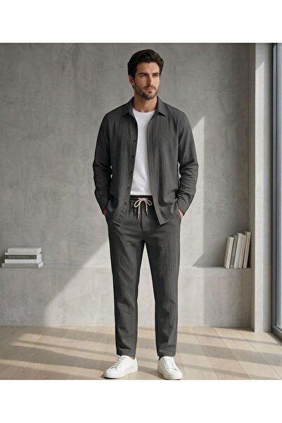 HerTarzınTrendi Men's Stretch Fabric Crepe Fabric Long Sleeve Shirt&Bottom - ...