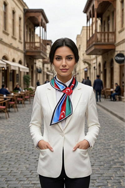 Walkenzo Azerbaijan Flag Themed Special Design Women's Scarf in Tie Form