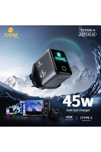 Zoom Plus شاحن GaN فائق الذكاء الاصطناعي بقوة 45 واط مع شاشة ذكية