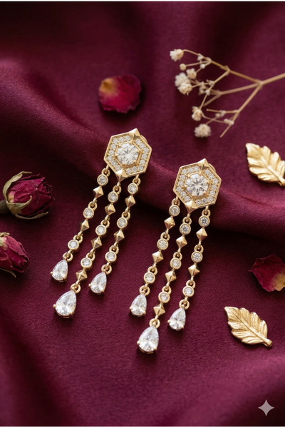 XUPING JEWELRY Altın Renk Zirkon Taşlı Geometrik Tasarım Damla Sallantılı Abi...