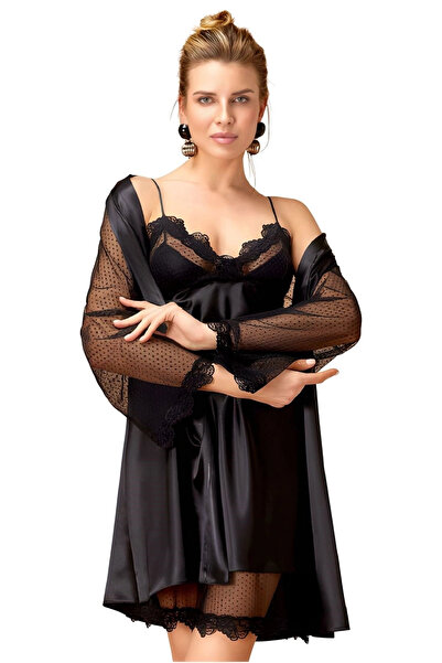 Nurteks Lace Detailed Satin Nightgown and Dressing Gown Set Kimono Set