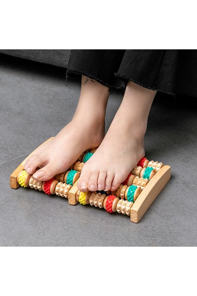 MAC BLOOM Natural Wooden Foot Massager Acupressure Effective Reflexology Roller Stress Gi Leather Ci