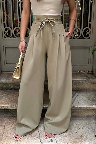 XXL BUTİK Women's Khaki High Waist Maxi Palazzo Pants Esr042