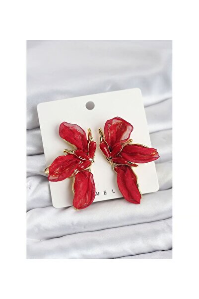 BULUT SEPETİ Tulle Bow Detail Gold Case Flower Earrings