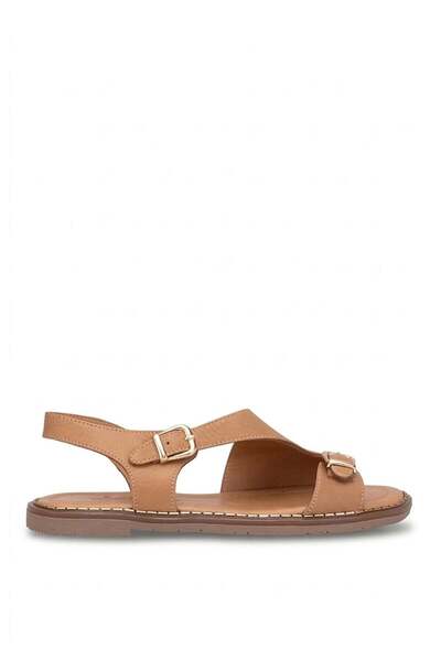Ayakkabı Fuarı Elit Koc54-07 Women's Genuine Leather Flat Sandals Tan