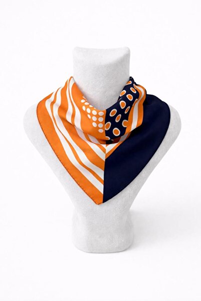 Vanelia Orange & Navy Blue Patterned Scarf Bandana - 50X50 cm