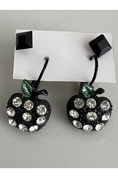 tones official Black Metal Zircon Stone Apple Earring Set