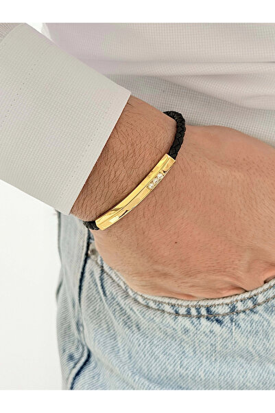 FERRO سوار رجالي من الفولاذ الأصفر جلد FRJ10190A-B مع عبوة هدية بضمان لمدة عامين