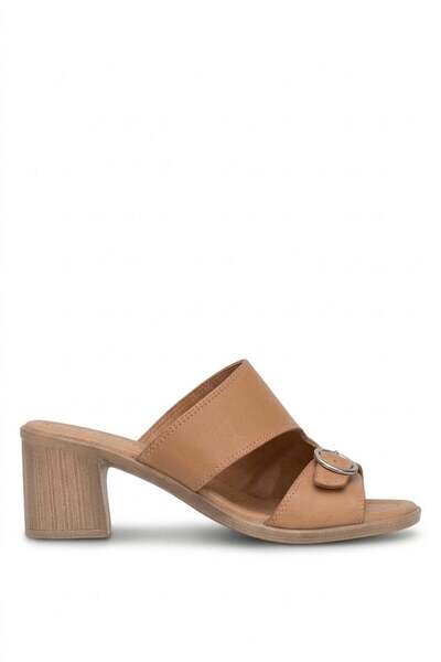 Ayakkabı Fuarı Elit Koc2222 Women's Genuine Leather Heels Slipper Tan