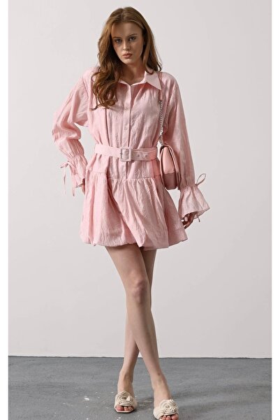 Belle Desenli kemer detaylı mini elbise