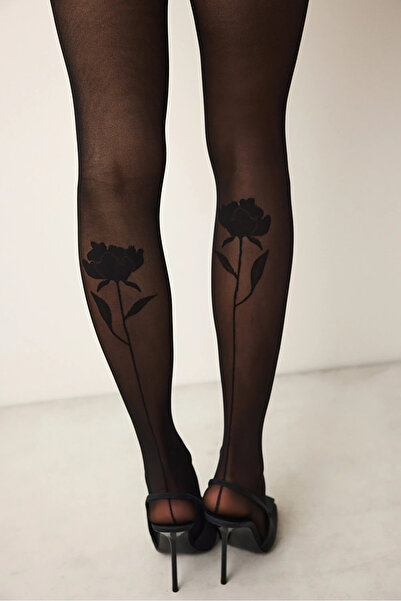 Penti Women's tights Roses Infinity 30 DEN, black, with Patterned on the back