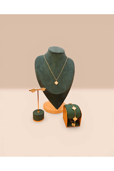 LYNORO Set Van Luxy Alb Damă Placat cu Aur 18K Colier+Brățară+Cercei