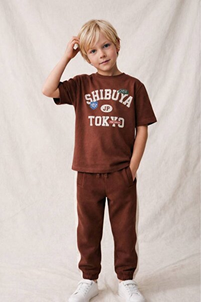 ZUZUNGA Shibuya Tokyo Printed Kids' Top and Bottom Set – Brown