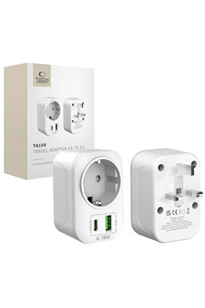 Tech-Protect Incarcator Retea TA100 Travel UK, 20W, 3A, 1 x Schuko - 1 x USB-...