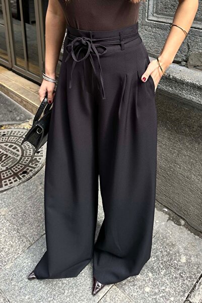 XXL BUTİK Women's Black High Waist Maxi Palazzo Pants Esr042
