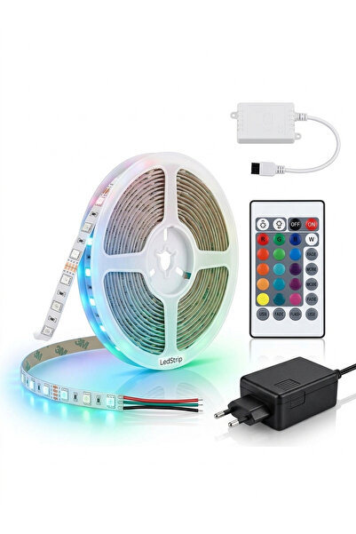 Led 5 Metre RGB Şerit Seti - Uzaktan Kumandalı ve Adaptörlü Tak Çalıştır - 16...