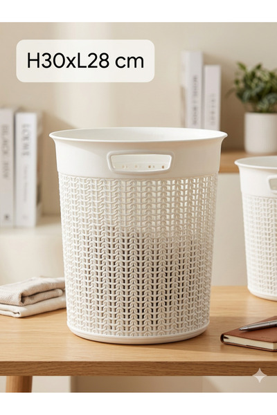 Generic Knit Design Round Plastic Laundry Basket with Handle 30x28cm